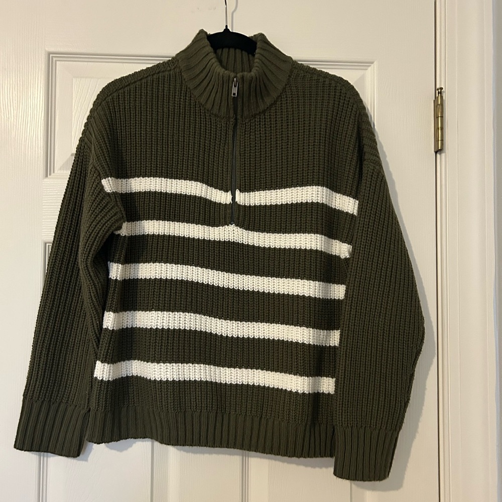 Sanctuary Olive Green Ribbed Half-Zip Sweater